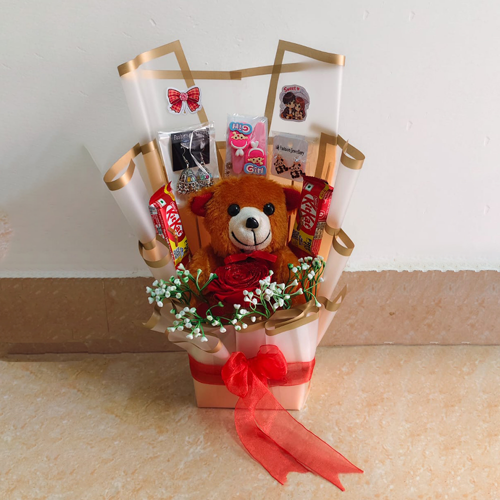 Cute Teddy Couple Gift Hamper Set