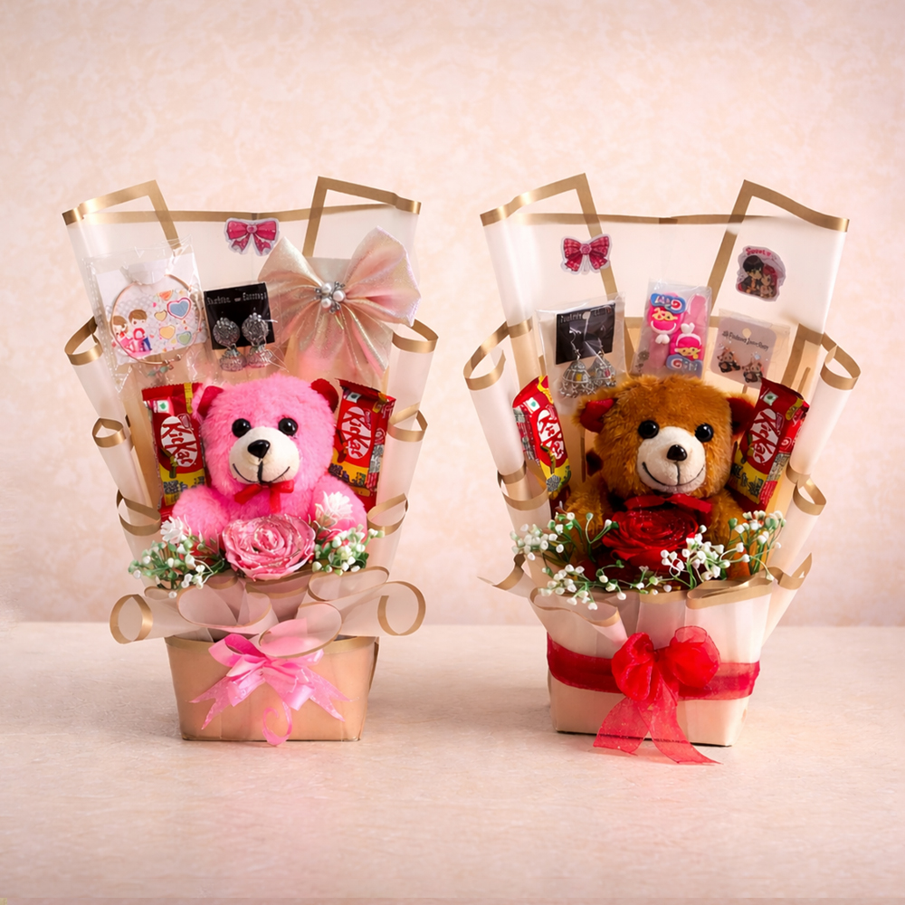 Cute Teddy Couple Gift Hamper Set thumbnail 2