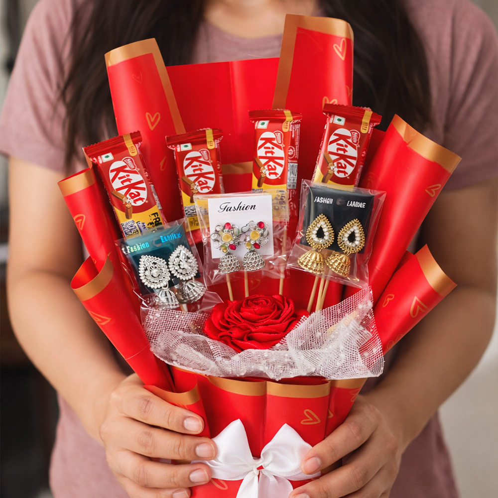 Luxury Chocolate & Earrings Surprise Bouquet