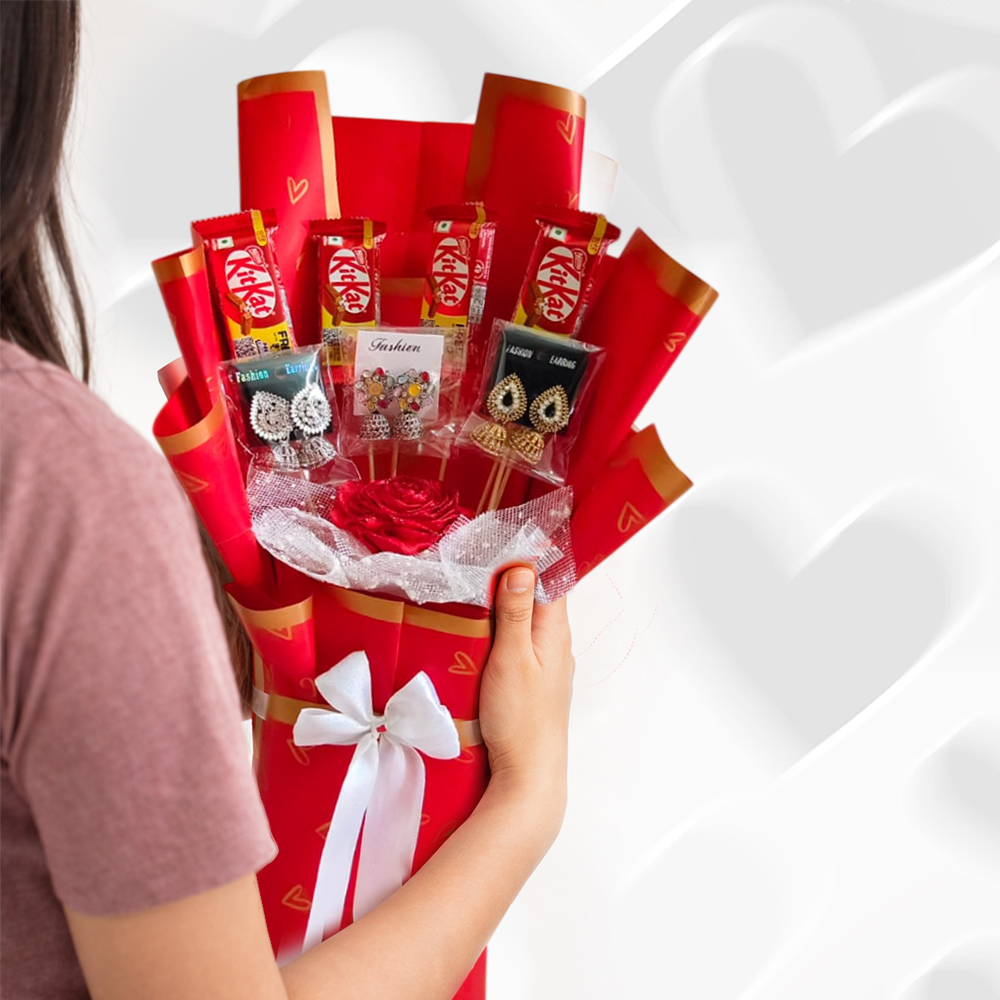 Luxury Chocolate & Earrings Surprise Bouquet thumbnail 2