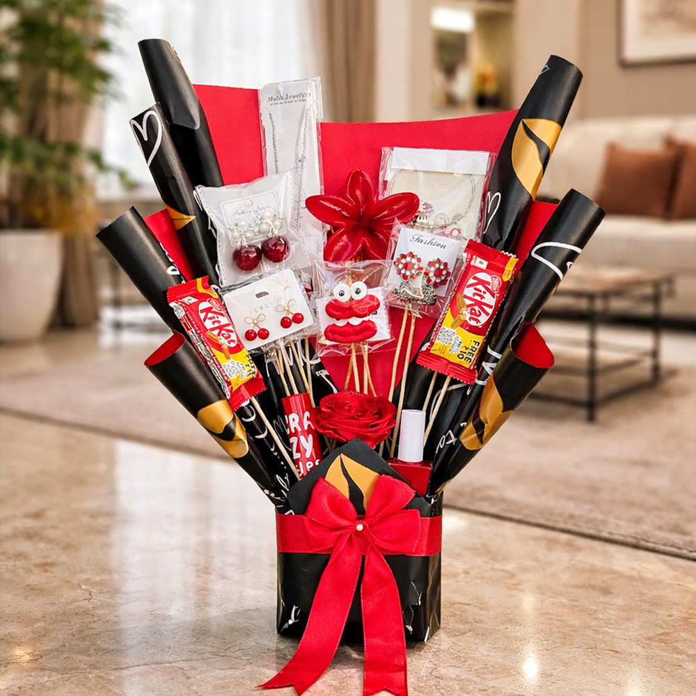 Royal Black & Red Luxury Surprise Bouquet