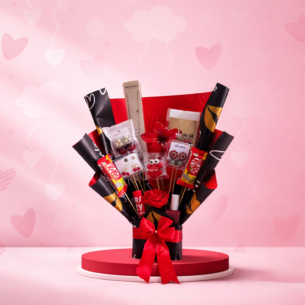 Royal Black & Red Luxury Surprise Bouquet thumbnail 2